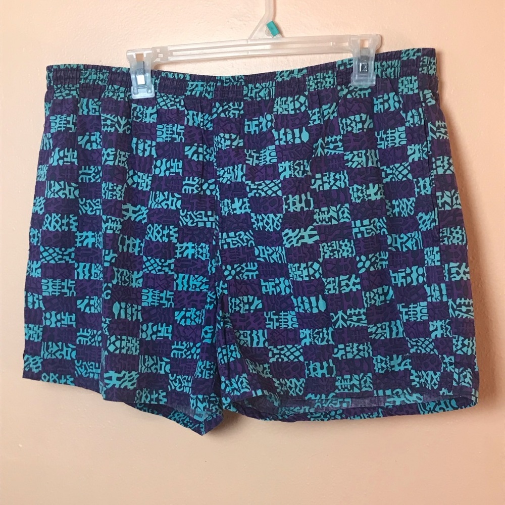 Pierre Cardin Purple Teal Geometric Swim Trunks